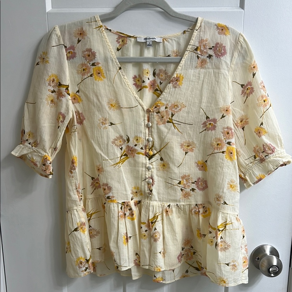 Madewell Floral Blouse in soft yellow